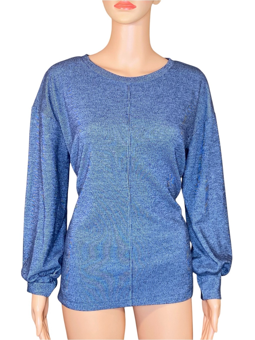 Liz Claiborne Blue Gray Heathered Knit Sweater Tie Detail Boxy Relaxed Fit SZ M